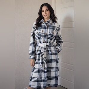 Express Black and White Plaid Trench Coat